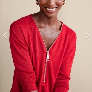 Soft Surroundings Valentina Zip Sweater.  Gold Zipper. Dark Red Size Medium